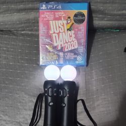 2 PS4 Move Motion Controllers With Sealed Just Dance 2020 - Compatible With PS4, PSVR, PS5, And PS3 - PlayStation 4 Controllers - Fully Working 