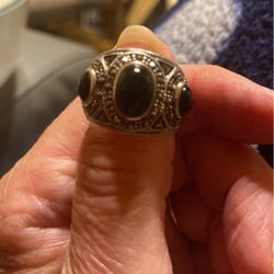 Sterling Silver Black Onyx And Marcasite size 7