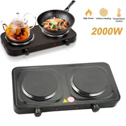 Electric Countertop Double Burner 2000W Portable Cast Iron Stove w/ 5 Temperature Settings for RV Home Camping Black