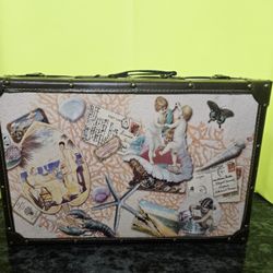 Vintage Style Wooden Small Suitcase with Mediterranean Art Theme 11"×17"×4"