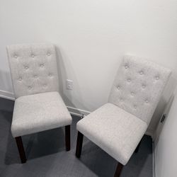 HomePop Button Tufted Fabric Dining Chairs - Neutral Textured Solid Woven (Set of 2)