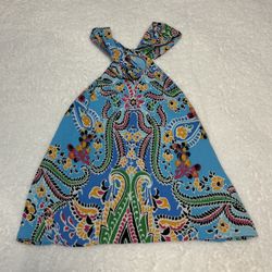 Zara Women Blue Paisley Tropical Halter Blouse 
