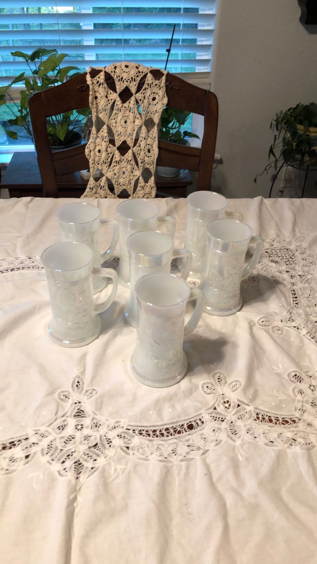 Iridescent Milk Glass Beer Stein Set