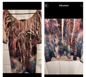 Women’s Size Large Babydoll V-Neck Tunic Top Blouse On Off Shoulder Boho Mandala print