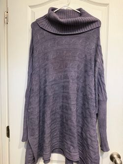 Purple Cable Knit Cowl Neck Sweater