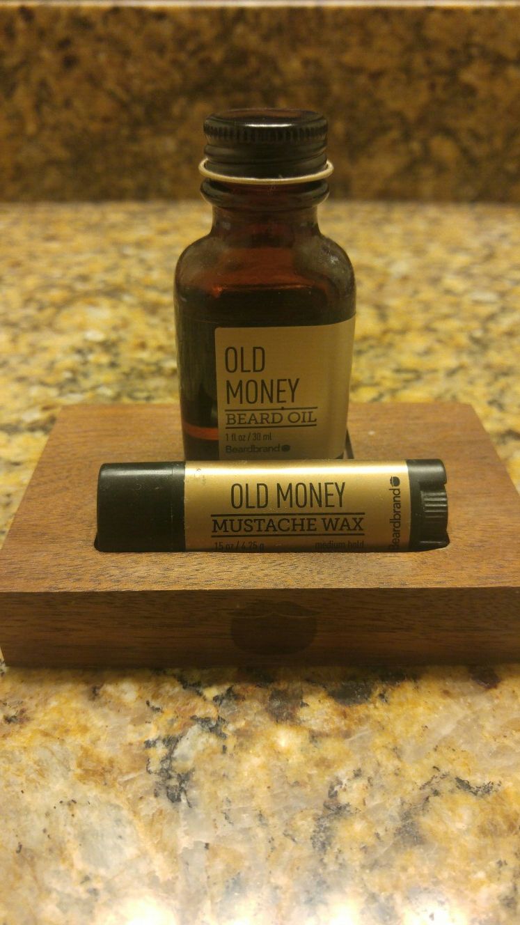 Beard oil and mustache wax ( old money scent from beardbrand )