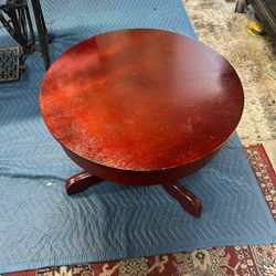 Wooden  Red Cherry Round Side Table  With Small Drawer   $45