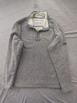 Orvis Men's 1/4 Zip Pullover Sweater Fleece Sherpa Lined Gray Textured Size Xl