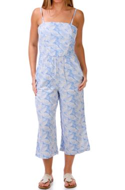 New Women’s junior  Juniors Sleeveless  Woven Jumpsuit Blue and white As you wish Size M