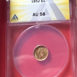 1852 $1 Gold Liberty ANACS AU58 Early American Gold ! 