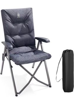 EVER ADVANCED Folding Padded Camping Chair 4 Positon Adjustable Recliner with High Back Support Portable for Adults, 300lbs Weight Capacity, Grey$45
