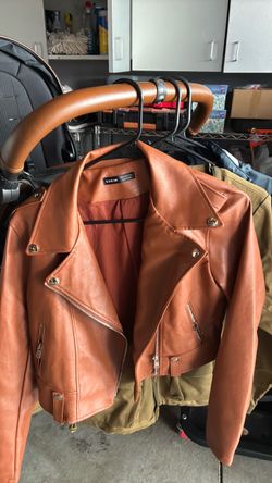 SHEIN Brown Faux Leather Moto Jacket
