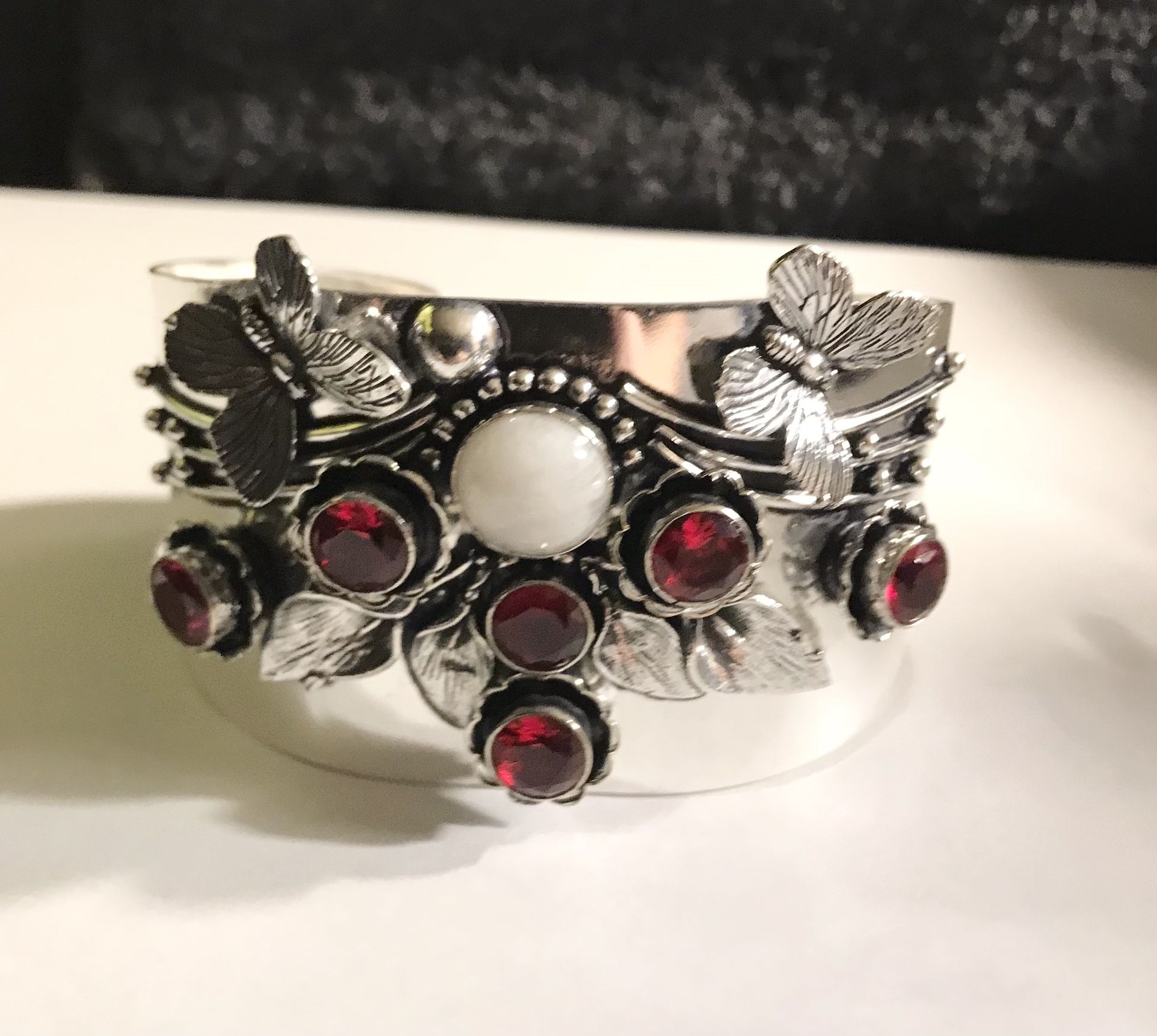 Garnet Moonstone 925 Sterling Silver Cuff Bracelet