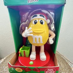 Yellow M&M's Christmas Candy Dispenser Lights & Music 2016 Plays Music Works
