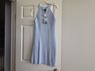 Light Blue Ribbed Halter Mini