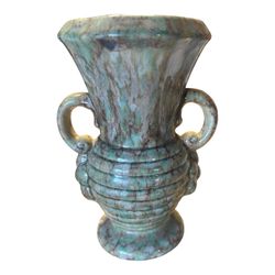 Turquoise Green Glazed Double-Handled Vase Vintage Ceramic