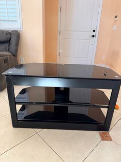 Modern Black Glass TV Stand / Media Console with Shelves