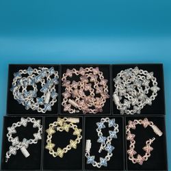 Flower 4 Leaf Clover Iced Out Premium Quality Chains & Bracelet Rose Gold Gold | Pink | Silver| Blue