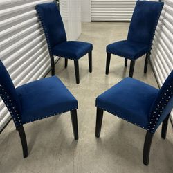 Modern Blue Velvet Upholstered Chair – ($75 Each Or Set Of 4 For $250)