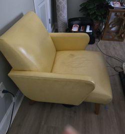 Mid-Century Modern Style Yellow Leather Armchair