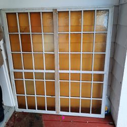 antique Rolled Amber Glass Windows Framed *huge*