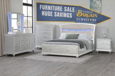 ✨ Luxury Silver Bedroom Set with LED Headboard ✨