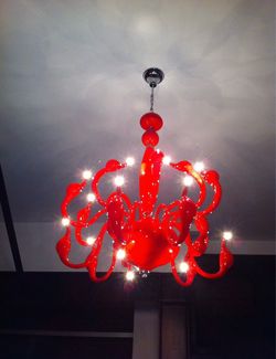 Red Glass Swan Chandelier - 18 Lights - 36” Wide