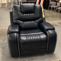 Navy Blue Large Leather Recliner NEW