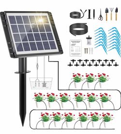 49FT Solar Drip Irrigation System, Auto Watering Kit for 15 Pots, Solar-Powered Plant Watering, 25 Timer Modes, 900ml/min Flow Indoor/Outdoor Garden, 