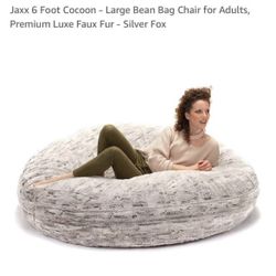 New Jaxx 6 Foot Cocoon - Large Bean Bag Chair for Adults, Premium Luxe Faux Fur - Silver Fox