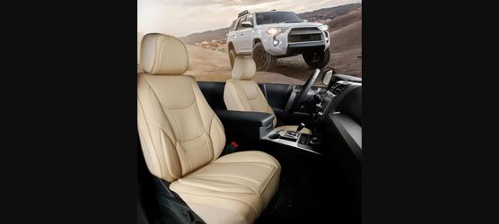 Custom Fit Car Seat Covers for SUV - Faux Leather Memory Foam, Waterproof, Beige (Front)