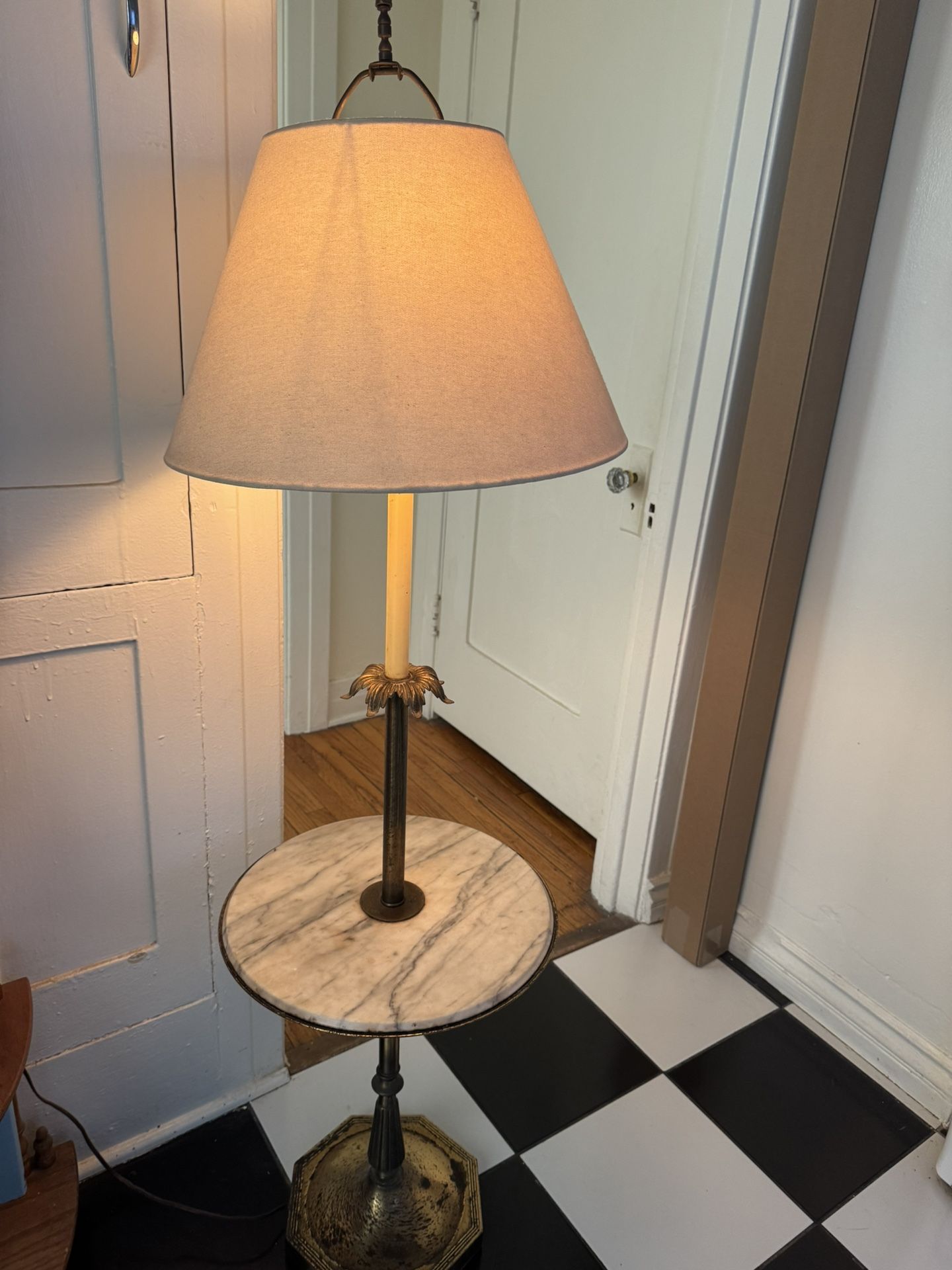 Vintage 1920s Side Table Marble Lamp