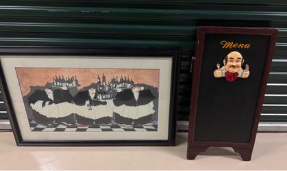 Vintage Italian Bistro Menu Board & Framed Waiter Art – 2-Piece Set