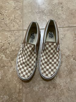 Slip On White W/ Tan Checkered Vans 10.5