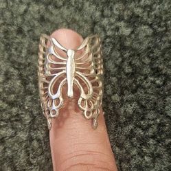 Silver Vintage Filigree Butterfly Large Ring 