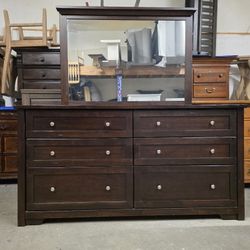 Large Modern Espresso Color 6 Drawer Dresser with Mirror