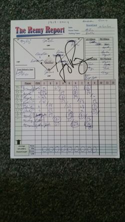 SIGNED BOSTON RED SOX JERRY REMY 2004 WORLD SERIES SCORE CARD