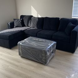 Black Sectional With Free Ottoman ‼️all Sectionals Are New Packed In Factory Plastic 