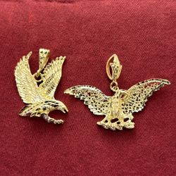 14K Gold Eagle Diamond Cut Pendants