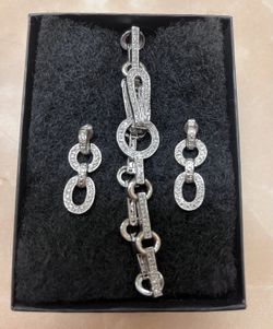 Cubic Zirconia & Sterling Silver Earrings & Bracelet