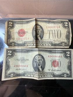 1928G & 1953A $2 Red Seal Two Dollar Bills Vintage Currency Lot