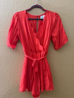 Red Wrap Romper with Tie Waist
