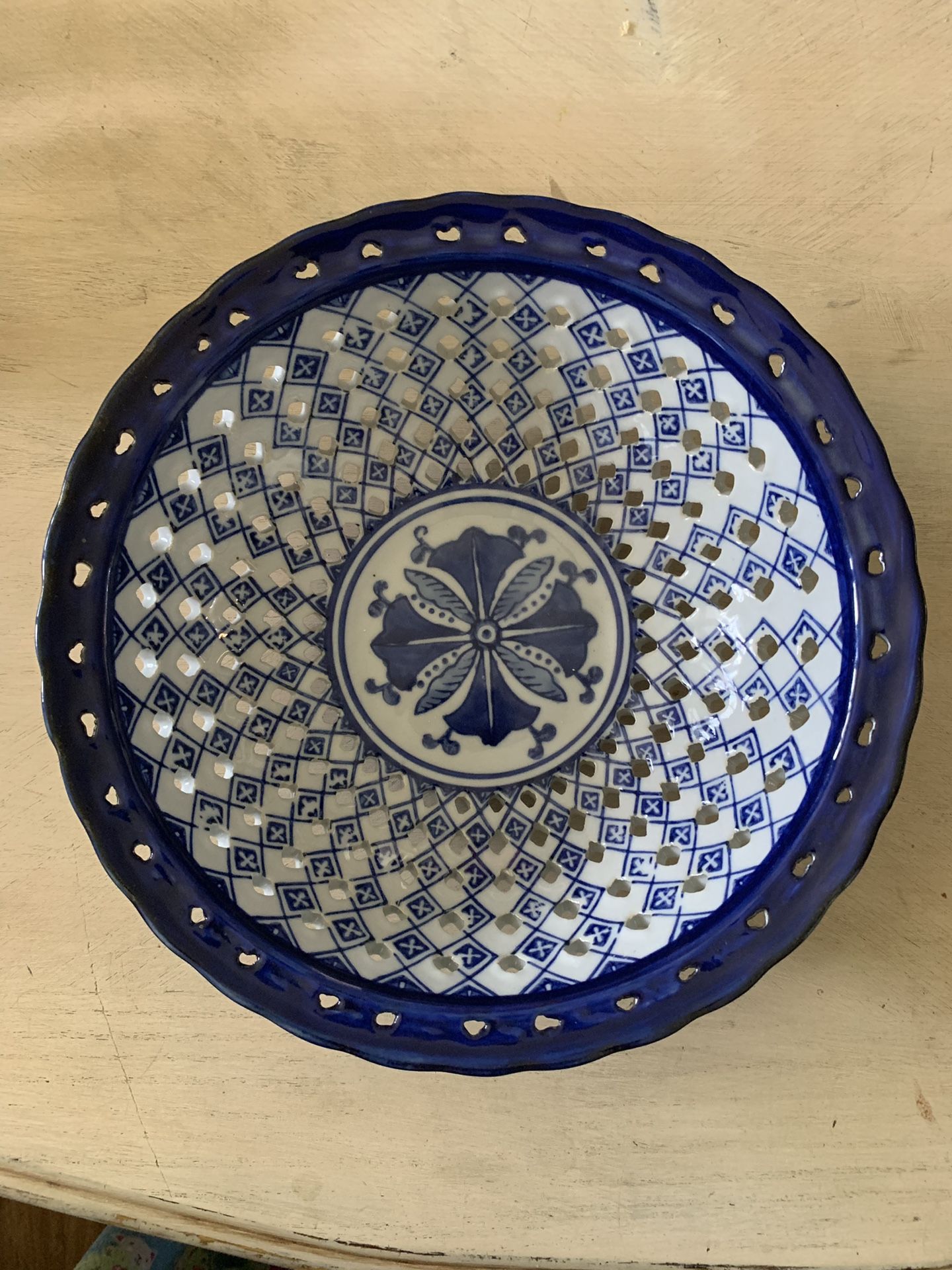 Wisteria Bombay blue and white strainer decorative bowl
