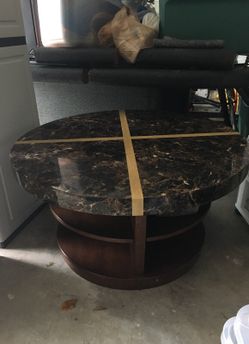 Granite round coffee table with wood base