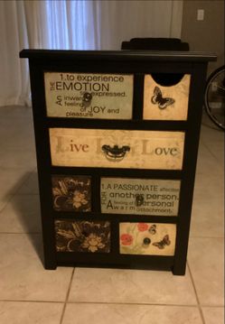 "Live Laugh Love" accents multi-drawer accent cabinet
