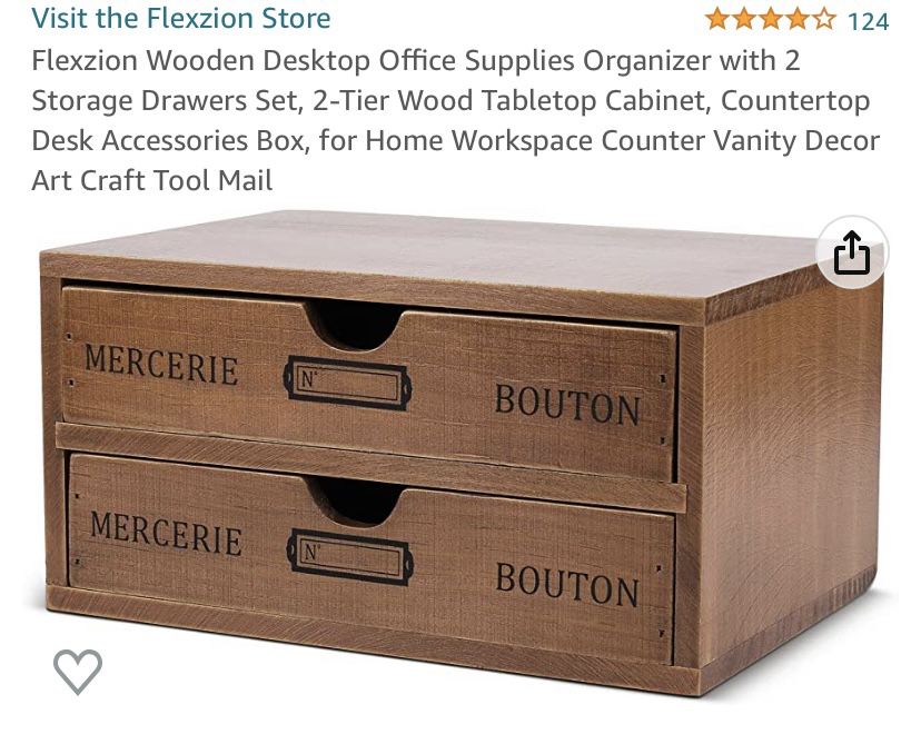 Flexzion Wooden Desktop Office Supplies Organizer with 2 Storage Drawers Set, 2-Tier Wood Tabletop Cabinet, Countertop Desk Accessories Box, for Home 