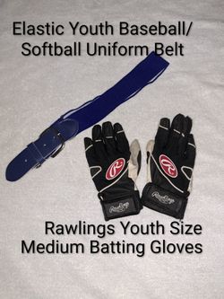 2 Youth Baseball/Softball Player Items Both For 1 Price (Elastic Uniform Belt, Size Medium Batting Gloves)