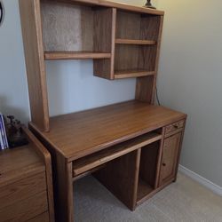 Oak computer desk Hutch and leather chair