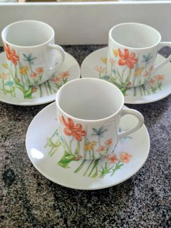 6 Tivoli Toscany Japan Demitasse Cup & Saucer Set Floral Fine China Vintage ( espresso cups)