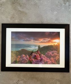 Art print flowers ocean coastal framed photo 41”w x 29” tall